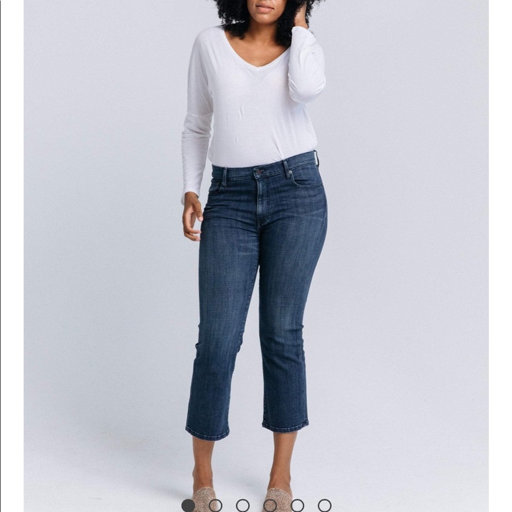 ABLE highrise kick crop jeans with raw hem